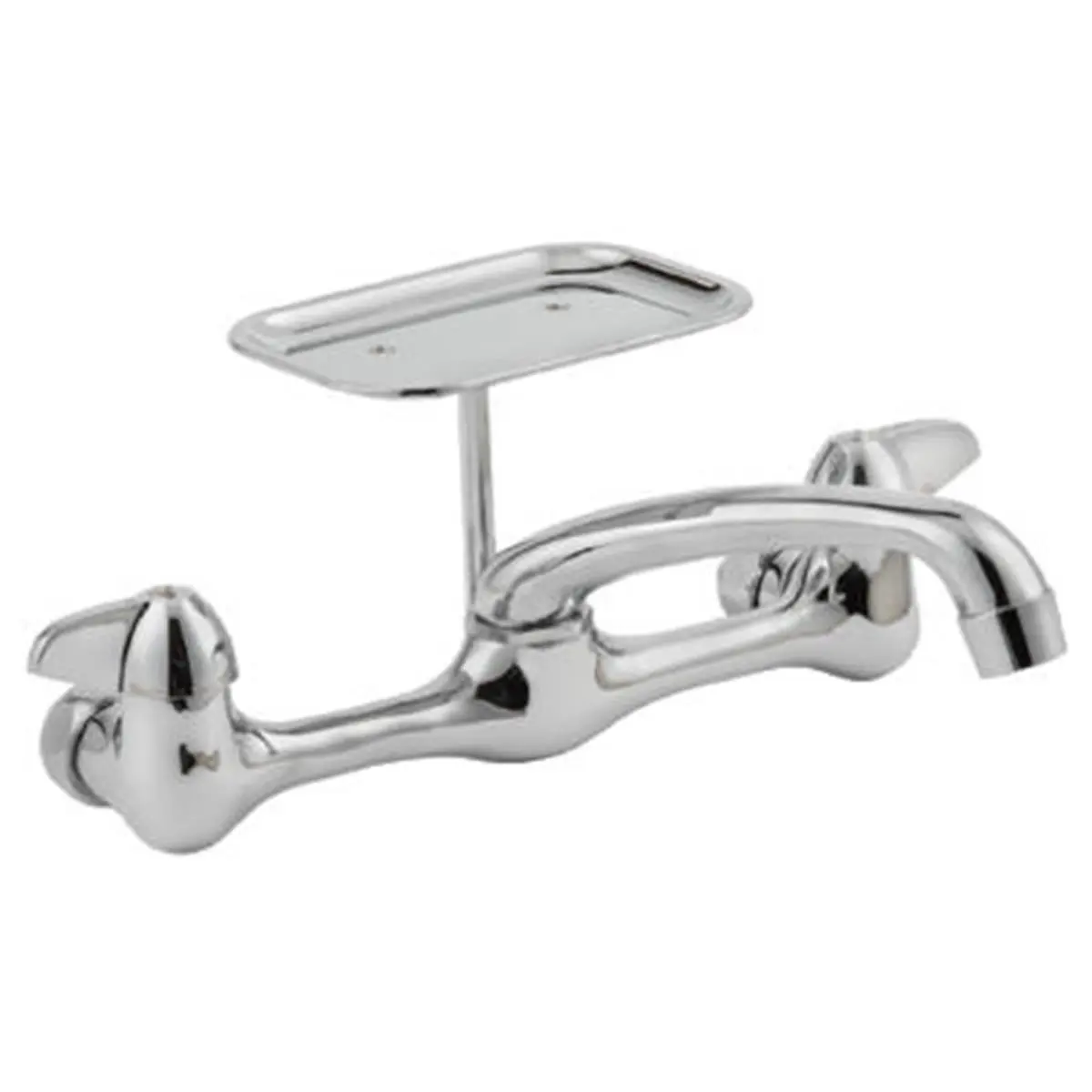Homewerks Decorative Double-Handle Wall-Mounted Kitchen Faucet - Chrome, Modern, Brass, No Lead, Adjustable Center Distance, 1/2 in. Female Connections, 6 in. Spout, Quarter Turn Operation, Model 3190-41-CH-BC-Z