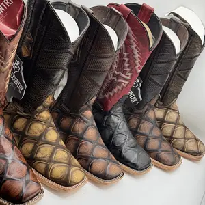 Men's Boot Pez Jumbo Print Square Toe Leather Sole E926