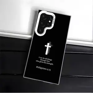 Cross Bible Verse Pattern Phone Case for SAMSUNG GALAXY S22 S23 S24 S25 FE ULTRA PLUS Hard TPU PET PC Black White Stylish Gift Ideas Anti-drop Cellphone Protective Shell Shockproof Protector Mobile Phone Cover