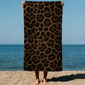 Classic Brown Leopard Print Microfiber Beach Towel - 31.5"x63" Sand Free Quick Dry Towel, Rich Caramel Cheetah Pool Towel, Realistic Animal Print Swim Towel for Women