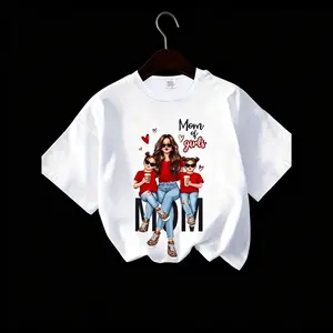 SageSprint Cotton Short Sleeve TShirt Featuring Cartoon Print for Girls Y2K Style Crew Neck Polyester Ideal Mother's Day Gift
