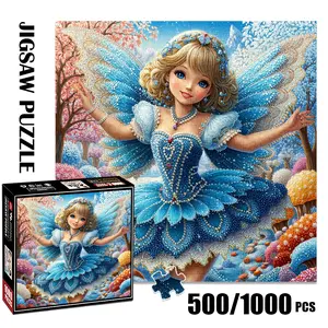 1pc 1000 piece adult puzzle 58x58cm Blue - Dressed Fairy with Ornate Wings in Enchanted Forest 500 pieces paper jigsaw puzzle suitable for DIY creative games for adults and families, birthday and