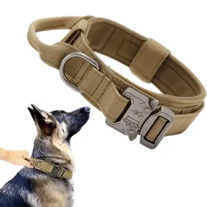Heavy Duty Tactical Dog Collar, Adjustable Nylon Training Collar with Control Handle, Perfect for Outdoor Walking & Training