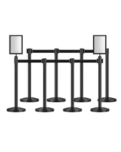 VEVOR Stanchion Post, 8 Pcs Stanchions with Retractable Belts, Carbon Steel Black Stanchions Queue with Sand Injection Hollow Base, Crowd Control Barriers for Theaters, Parties, Weddings, Exhibitions