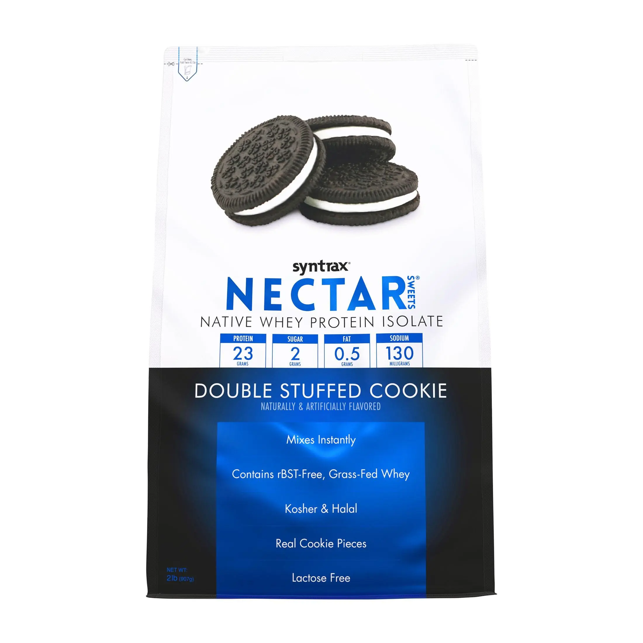 Syntrax Nutrition Nectar Sweets Native Whey Protein Isolate Powder Double Stuffed Cookie, 2 lbs. Real Cookie Pieces High-Quality RBST-Free Grass-Fed Whey Supplement