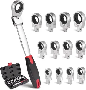 Flex  Ratcheting Wrench Set, 8-19mm Ratchet Wrench Set with Interchangeable Heads for Mechanic Repair