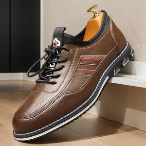 Men's Casual Leather Lace-Up Sneakers, Comfortable Daily Walking Shoes60897
