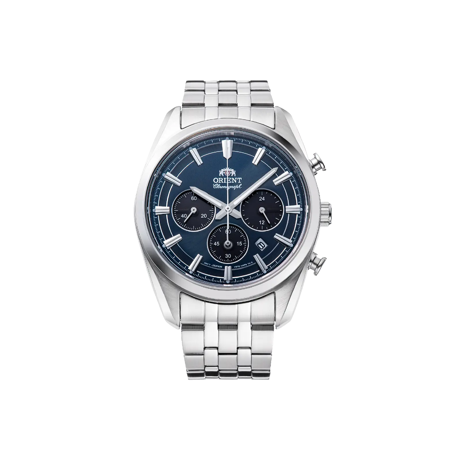 Orient Stretto Men's Elegant Dive Chronograph, 40mm Stainless Steel Watch with Round Face, Blue Dial, Sapphire Crystal and Safety Clasp, Waterproof Wrist Watch, Metal, Steel Band, 120-Click Bezel