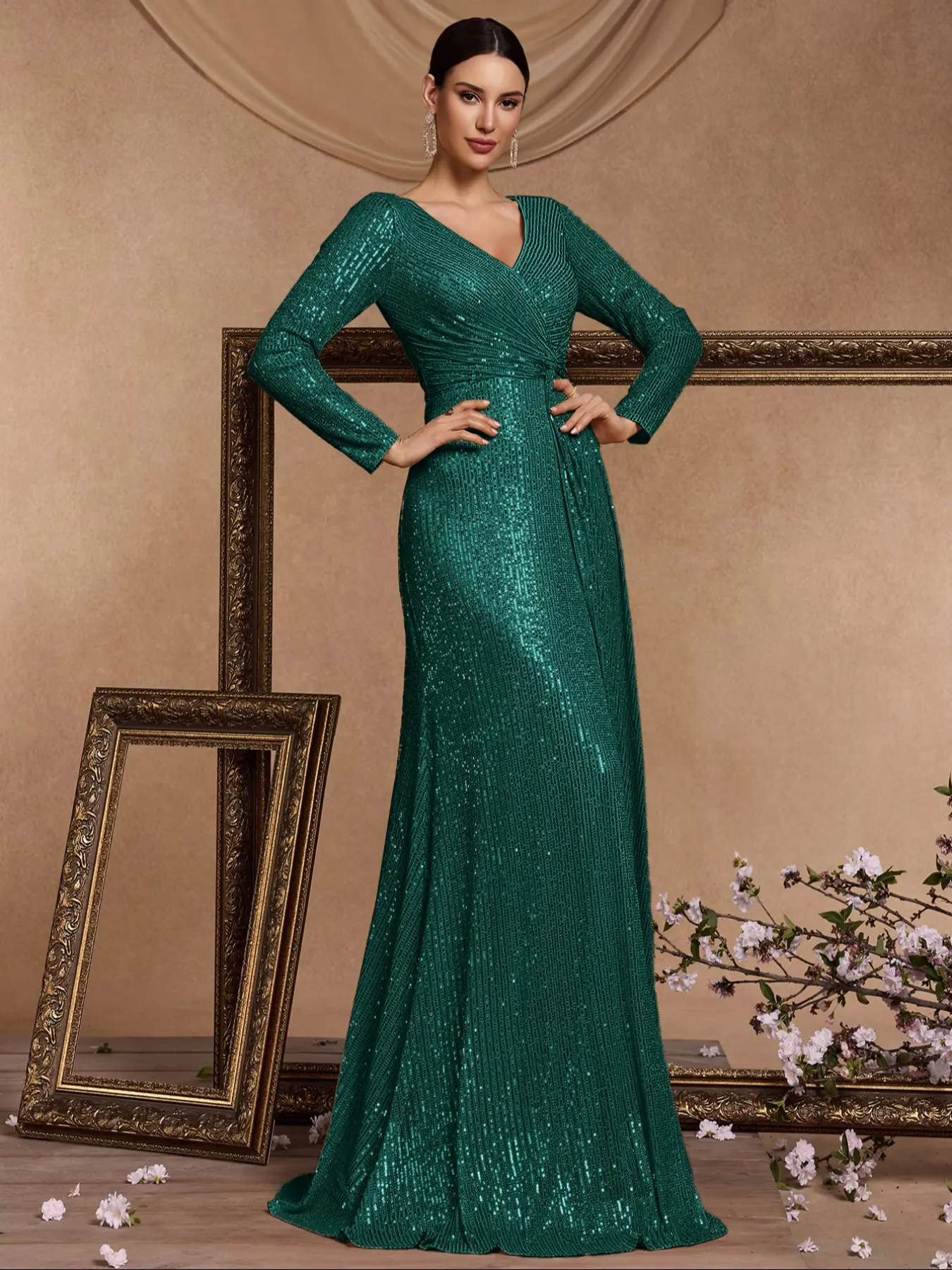 slim fit dress slacks Ladivine OC021 Long Formal Prom Fitted Evening Dress