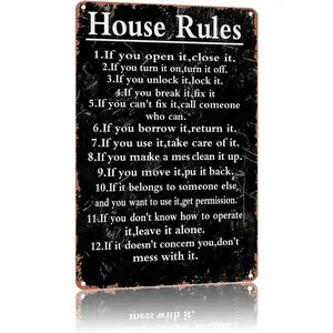 House Rules Sign Bar Rules Funny Metal Tin Sign, House Rules Wall Decor Family Rule Plaque Vintage Sign Tin Sign 8x12 in