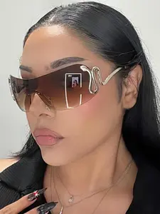 Women's Snake Design Decor Sunglasses, Trendy Casual Thin Sunglasses for Everyday Use, Rectangular Sunglasses, Fashion Accessories for Outdoor Activities