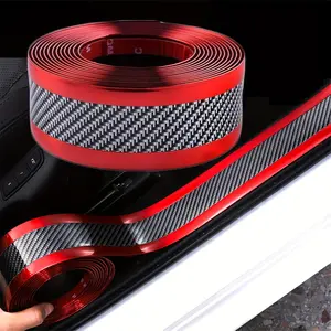 Scratch-Resistant Automatic Vehicle Door Scraper, 3.2-ft Red Carbon Fiber Pattern Car Decal - Paint Protector, Bumper Sticker, Car Hood Side Skirt Patch, Rear Bumper Protection Strip