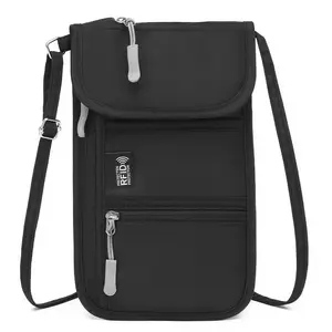 RFID Blocking Passport Holder for Travel Neck Wallet with Adjustable Lanyard 6 Compartments Pouches Passport Wallet for Family