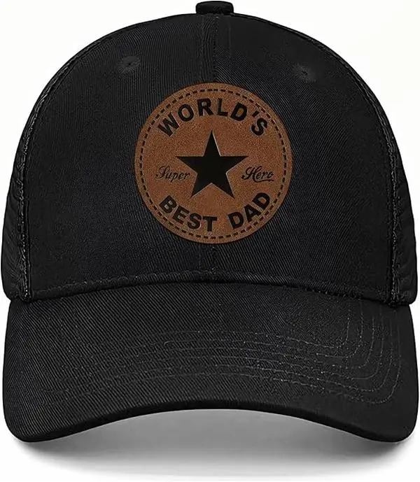 Men's Black Cotton Baseball Cap, Modern Embroidered Hat with Adjustable Fit, Perfect Gift for Dad, Stepdad on Father's Day, Birthday, Unisex, Hand Wash Only, Snap, Adjustable Dad Hat, Fathers Day, Snapback Hats