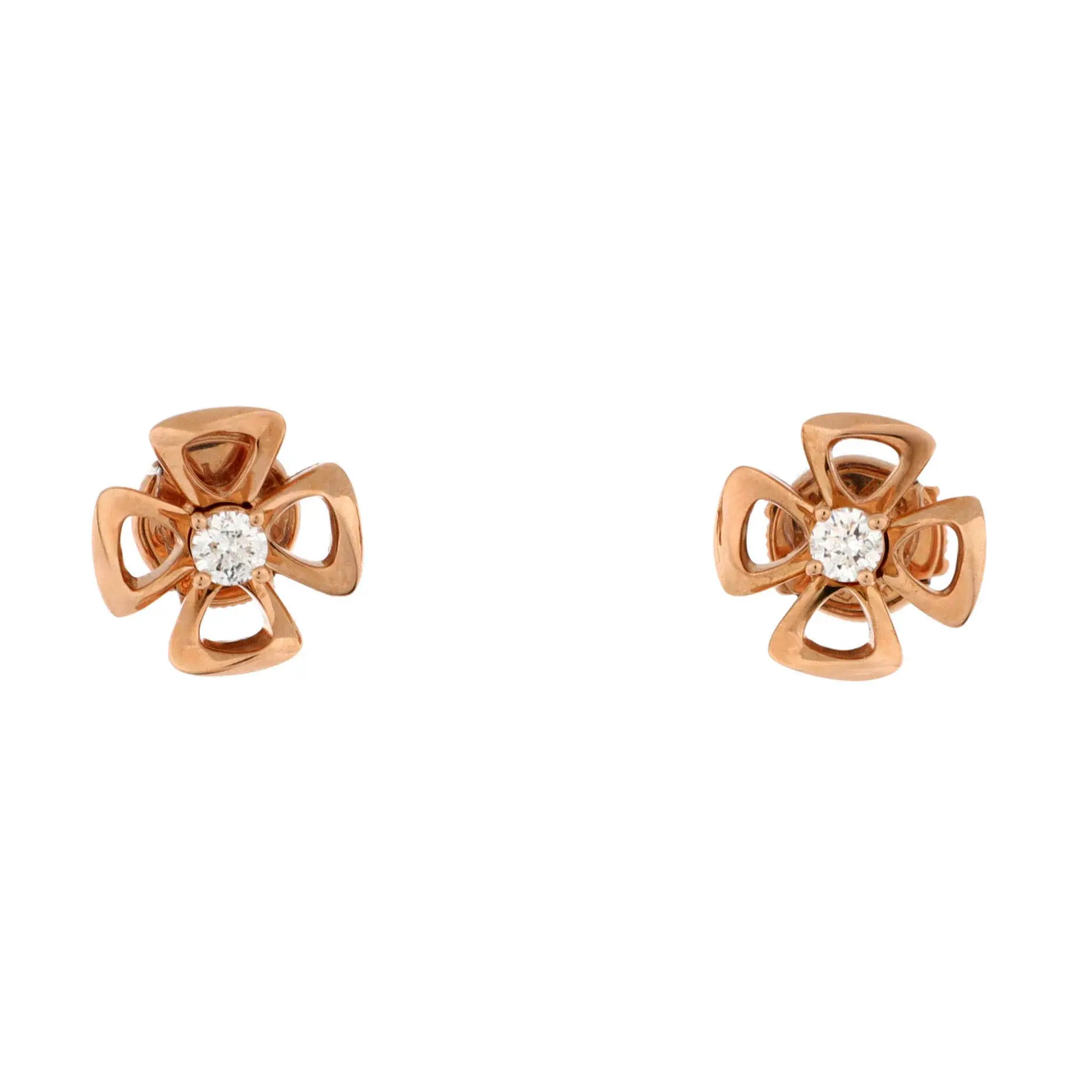 Pre-owned Bvlgari Fiorever Stud Earrings 18K Rose Gold with Diamond by Rebag