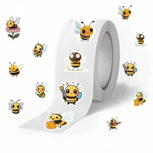 Cute Bee Pattern Sticker (500pcs/roll), Reward Sticker, Incentives Sticker, Animal Party Favor Decal, Office Supplies