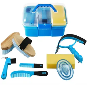 Cunhill 9 Pieces Horse Grooming Kit with Organizer – Curry Comb, Hard & Soft Brushes, Hoof Pick, Sweat Scraper, Sponge – Grooming Supplies for Horses, Riders & Beginners