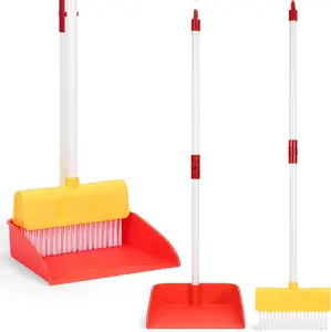 Kids Cleaning Toy Set Toddlers Broom Dust Pan Set for Housekeeping Pretend Play Cleaning Set, Cleaning Toys Gift for Toddlers Girls Boys Age 3-6 Years Old (2PCS - Red and Yellow Set)