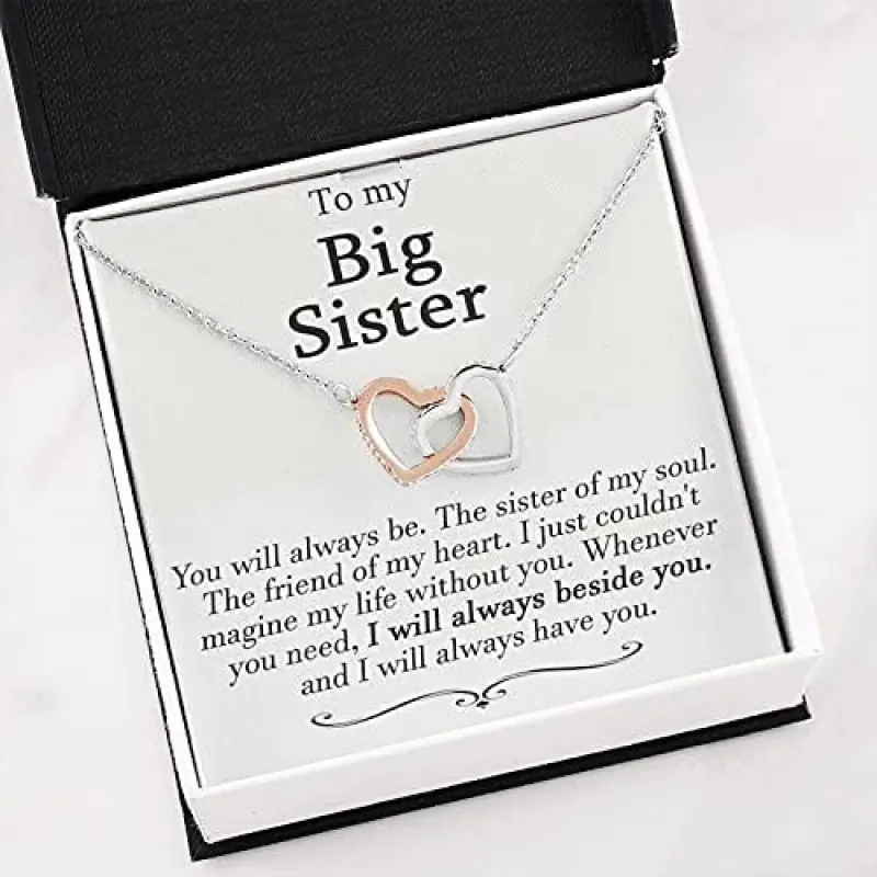 Big Sister and Little Sister Necklace, Big Sis Lil Sis Gift, Matching Sister Necklaces, Christmas for sister, Sister to Sister Gift, Interlocking Hearts Necklace I will always beside you