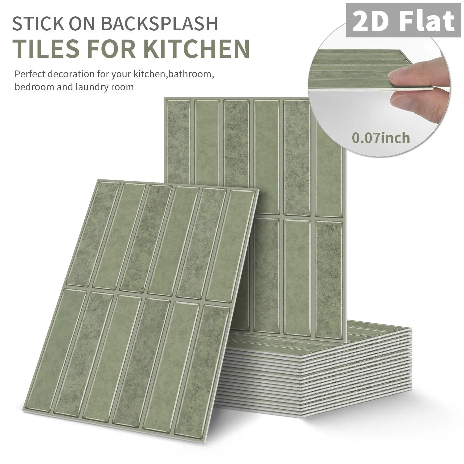 10PCS Color Box GST Olive Green Vertical Strip PE Crystal Foam Decorative Tile Stickers Home Decor Waterproof Oil-Proof Anti-Collision Wall Decor Backsplash for Kitchen Bathroom Ceiling