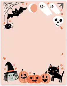 60 Sheet Halloween Stationery Letterhead Paper - Cute Pumpkin Ghost Bat Writing Paper for Halloween Party Invitations & School Printing, 8.5x11 Inch
