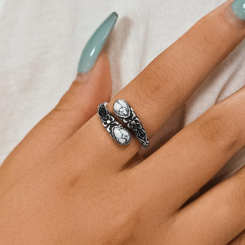 925 Sterling Silver,White Turquoise/Moonstone/Black agate Rings for Women,Adjustable Sunflower Ring Vintage Spoon Rings,Gift,Elegant Jewelry for Women