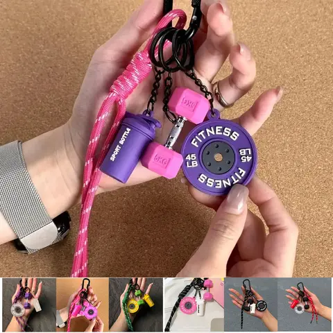 Dopamine Detachable Barbell, dumbbell, Keyring, Keyrings for Keys, Weight Plate keychain set, Cool Keychains, Keychain Accessory, Sports Gym Fitness Bag Pendant Braided Rope Plate 5pcs Set Workout Charm Accessories Car Backpack Purse Charm Couple Gift