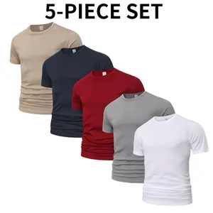 5PCS Men’s Summer Breathable T-Shirts | High moisture absorption, quick-drying; suitable for all seasons; casual and formal styles; sweat-resistant design; a great gift for him