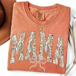 Mama Comfort Colors T Shirt Cute Mom Letter Print Tee For Women Mothers Gift Idea Mother’S Day Birthday Casual Outfit Soft Feminine Style Warm Loving Vibes Comfortable Everyday Wear Sweet Family Look, Unisex Casual Graphic T-Shirts