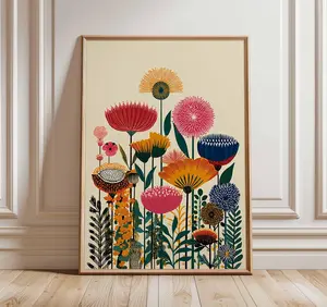 Colorful Botanical Wall Art, Modern Floral Poster, Exclusive Flower Print, Sophisticated Living Room Decor, Unframed Print Only