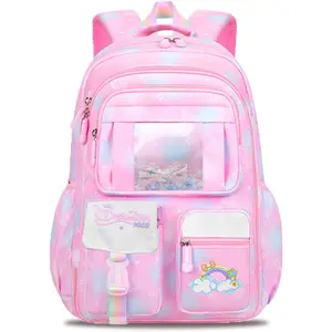 Pink Single Kids School Backpack for Elementary School Girls, Back To School Supplies Bookbag