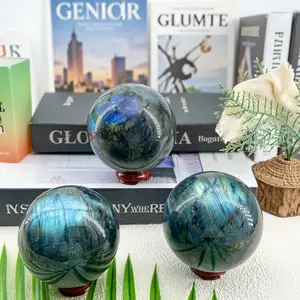 Natural Strong Blue Flash Labradorite Crystal Sphere - Polished Healing Stone for Home Decor