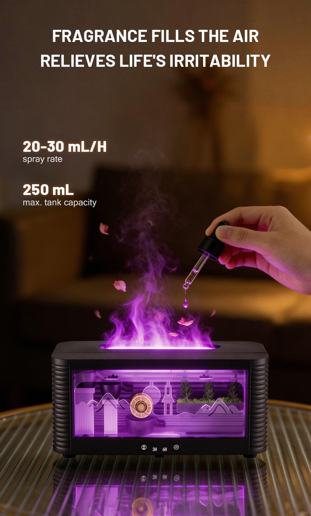 Real Flowing Water Flame Humidifier Water Drop Aroma Diffuser Waterless Auto Off Timer Mist Essential Oil Diffuser For Home Bedroom Office Relaxation Sleep Aromatherapy Fragrance Gift
