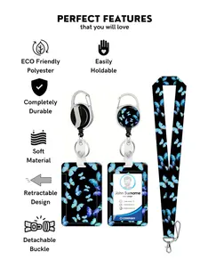 Goddess Butterfly Pattern Blue Butterfly Hanging Card Holder, Retractable Badge Holder, Adjustable Climbing Buckle Alloy Accessory, ID Student Bus Card Keychain Gift
