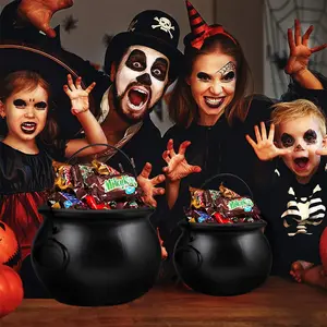 PMU Halloween Cauldron 2pc Multi-Pack Assortment Plastic Candy Holder for Kids - Halloween Party Favors & Supplies -Black 2pc Set - (1) 8" 55280-HS, (1) 6" 30106-HS (handles included) 2pc Set