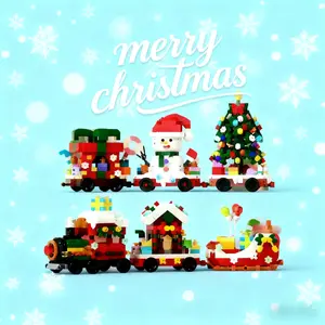 2025 Christmas Train Building Blocks - 6 in 1 DIY Toy Set with Santa Claus & Snowman, Creative Holiday Desktop Ornament & Gift for Kids & Adults