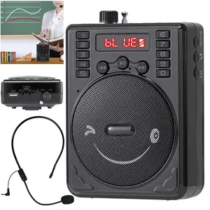 Lightweight Bluetooth Portable 3" PA Speaker Black Voice Amplifier Rechargeable with Headworn Microphone, FM Radio, and Karaoke Jack