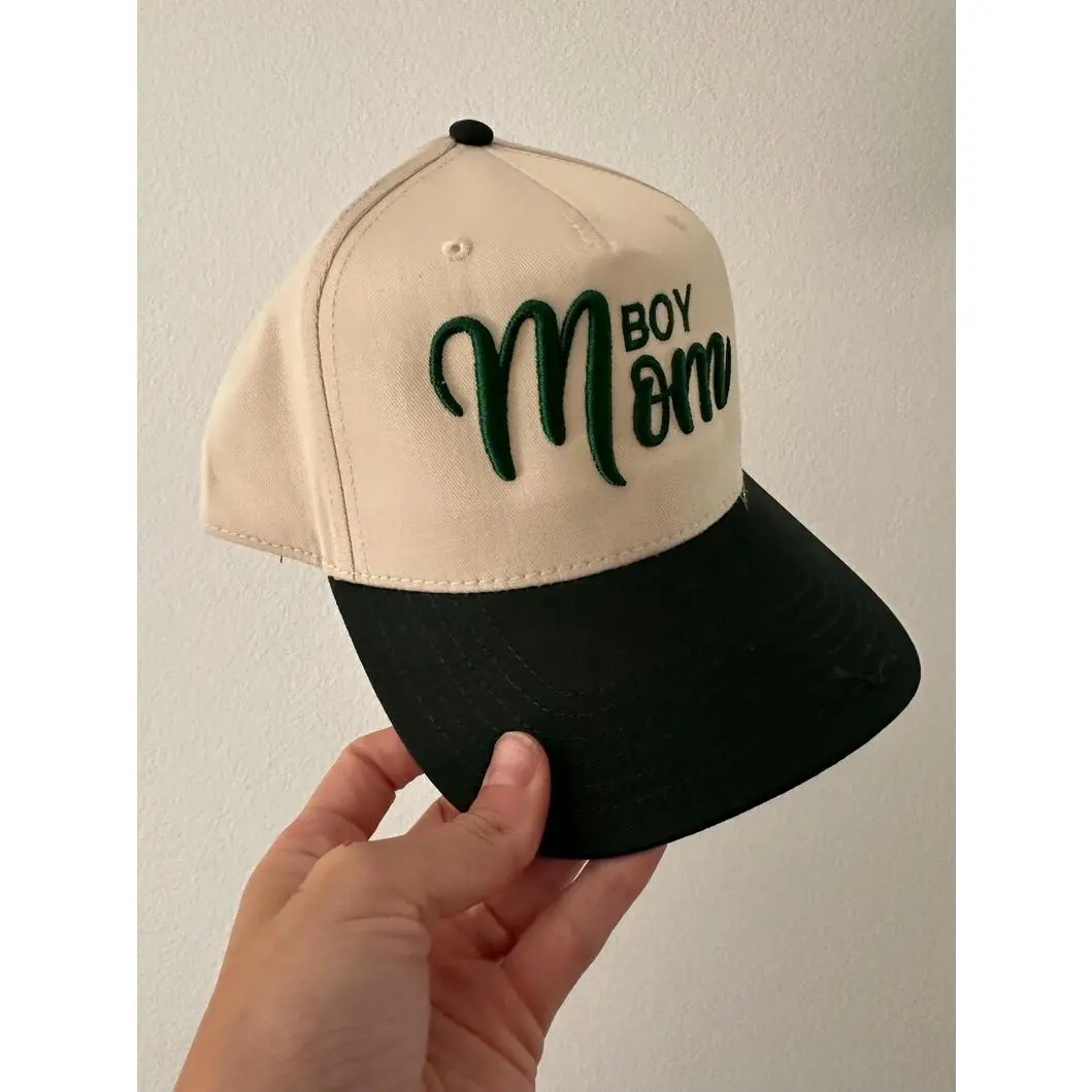 Boy Mom Monogram Embroidered Cap - Fashion Clothes Accessory with Graphic Embroidery, Custom Logo, Decorative Embellishment, Embroidered Text, Name Logo Features, Graphic Embroidery Hats, Custom Logo Hats