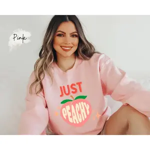 Just Peachy Sweatshirt | Retro Peachy Crewneck | Peach sweatshirt | Fruit Sweater | Feminine Hoodie | Trendy Peaches Shirt | Cute Vegan Tee
