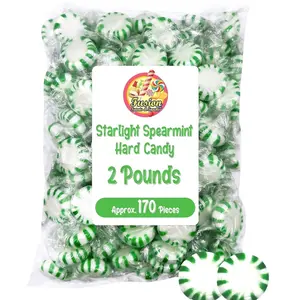 Starlight Spearmint Candy - 2 Pound Bulk (Approx 170 Pieces) Individually Wrapped Mints - Refreshing Green & White Spearmint Hard Candy Discs