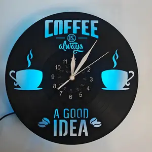 Coffee Theme Vinyl Record Wall Clock, Unique Decor for Living Room, Bedroom, Kitchen, Coffee Shop, Office, Ideal Gift for Coffee Lovers