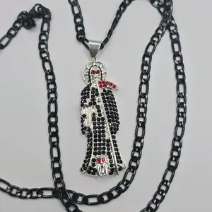 fashion necklace black color & red eyes  gold-plated figaro style ( la santa M