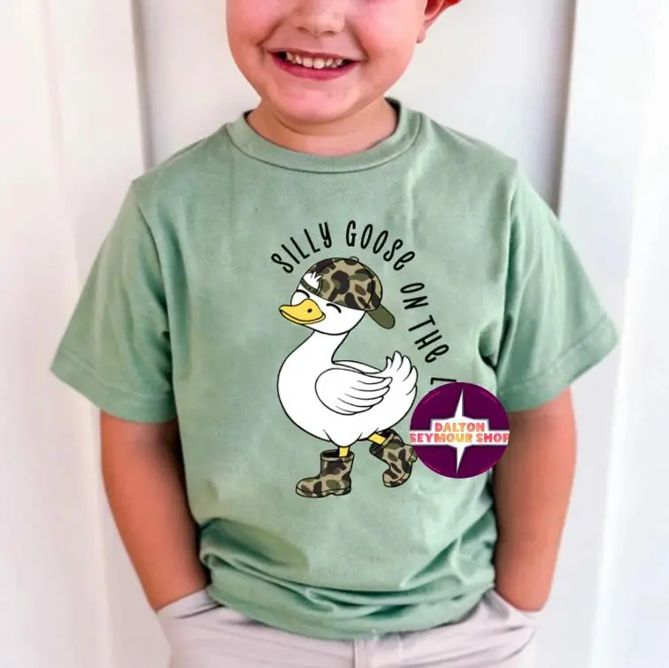 YOUTH & ADULT Camo Silly Goose On The Loose shirt, country boy clothes, toddler boy clothing, deer hunting lover, boys clothes