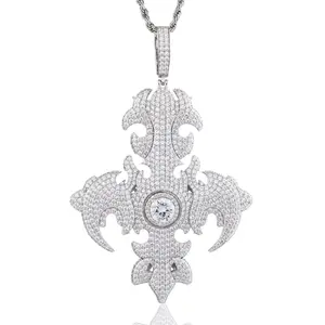 UCCIYO Flame Cross Pendant 【#CMP589】Lab-Created Moissanite Pendant Copper Moissanite Pendant  for Women Men Hip Hop Jewelry Gift