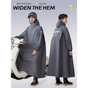 Men'S Raincoat - Gray-Blue, Reflective Strip on The Back, Hooded Design, Large Pockets, Snap Zipper, Elastic Cuffs, Suitable for All Seasons, Ideal for Motorcycle Riding, Outdoor Work, Hiking in The Rain, Mountain Climbing, Adventure Travel