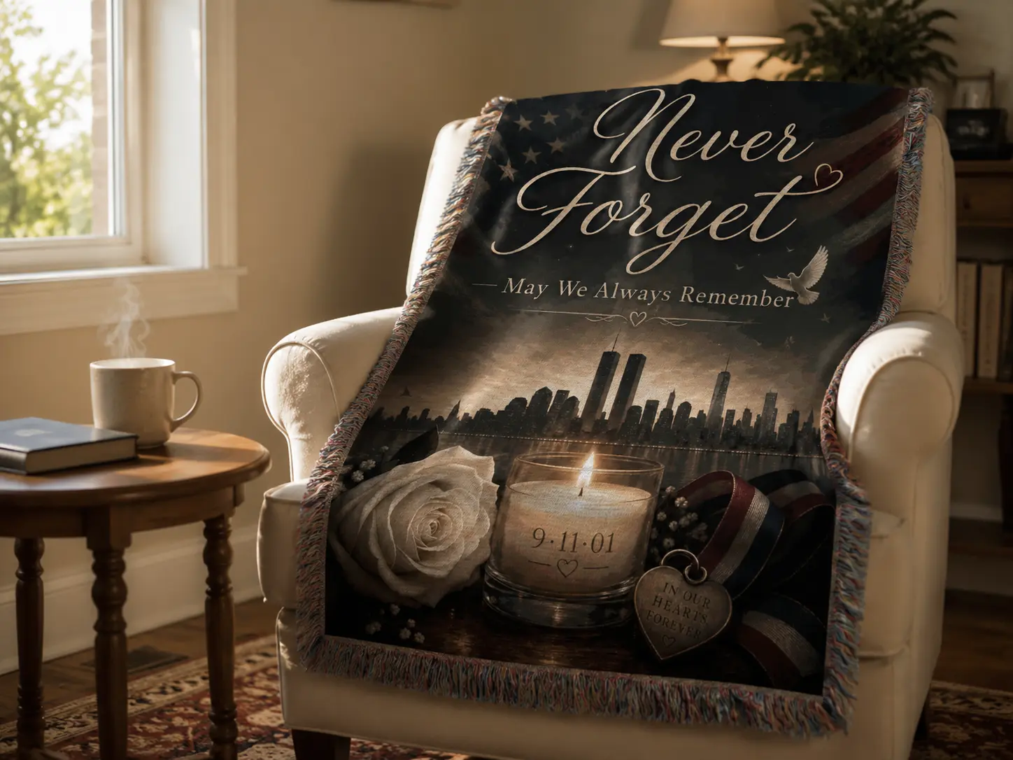 Never Forget Blanket - 9/11 Memorial Always Remember NYC Skyline Tribute Throw Blanket for Patriot Gift