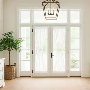 Opaque French Door Curtain Set of Two, Suitable for Front Doors, Semi-Transparent, with Rod Pocket , White light weight textured sheer Window Hanging Window Drapes