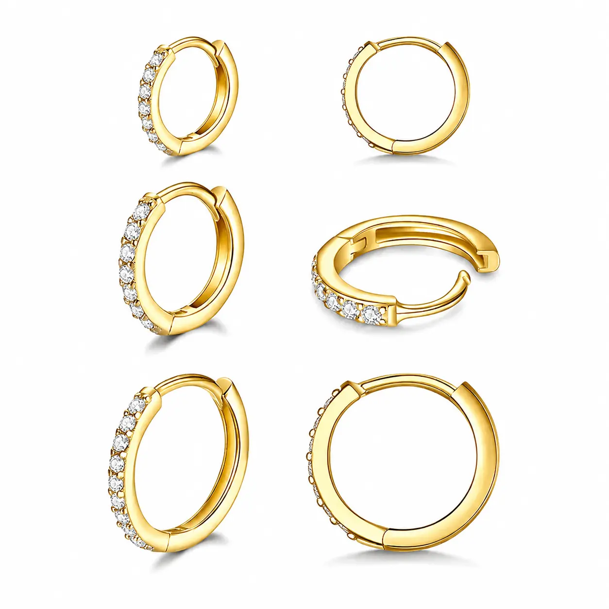 3 Pairs Gold CZ Huggie Hoop Earrings Set for Women, Small Stackable Cartilage Hoops in 3 Sizes, Sparkly Ear Stack Earrings, Minimalist Everyday Jewelry, Clean Girl Quiet Luxury Gift