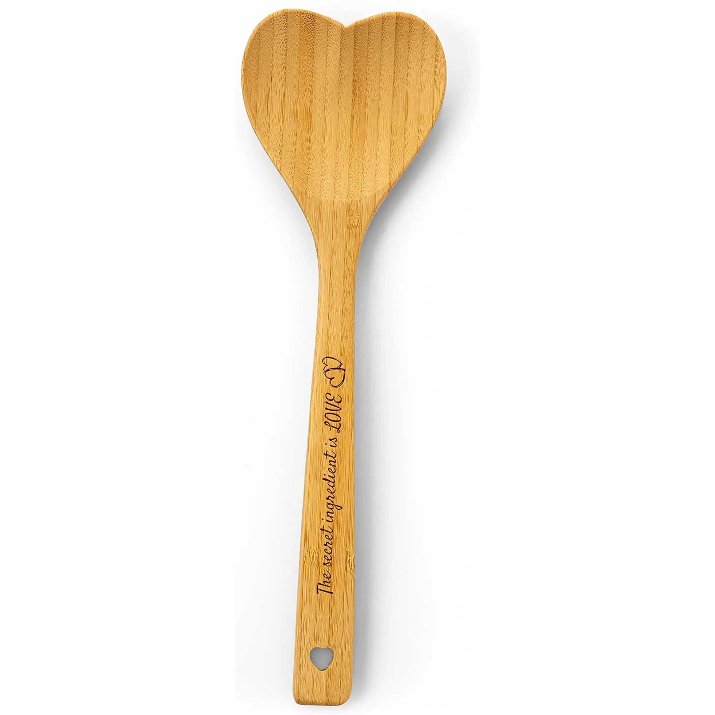 Gorgeous Heart Shaped Bamboo Wooden Spoon with an Engraved Handle and Heart-Shaped Base Hole for Hanging - 'The Secret Ingredient Is Love' | the Perfect Addition to a Kitchen Filled with Love and Joy! Trendsettings