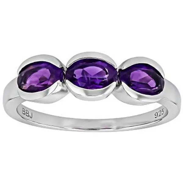JTV 3-Stone Ring Jewelry, Purple Amethyst, 1.08ctw, Platinum-Over-Sterling Silver
